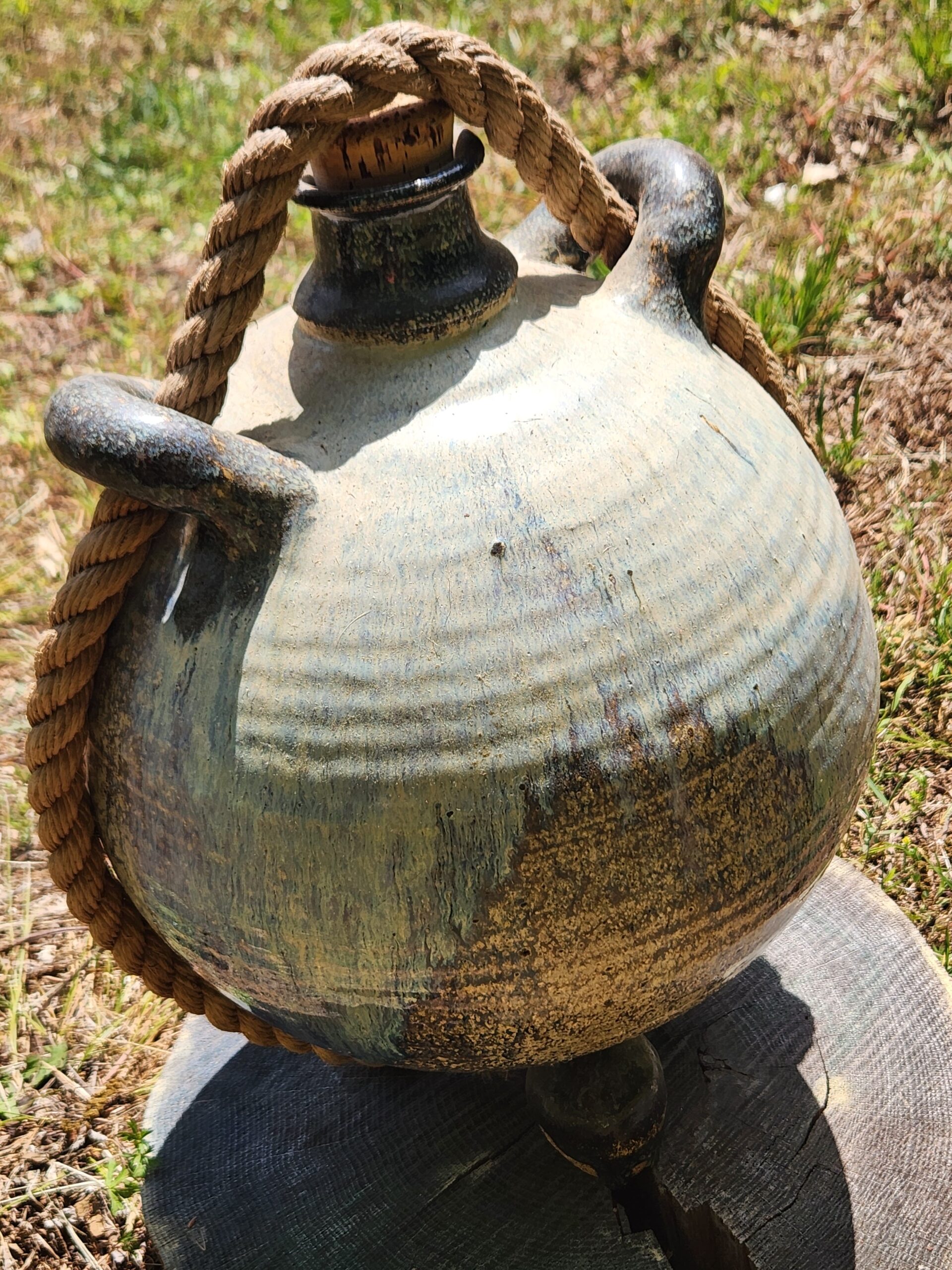 VTG Large Artisan Stoneware & Fired Glaze Wine Jug w/ Cork Stopper & Spigot - Image 6