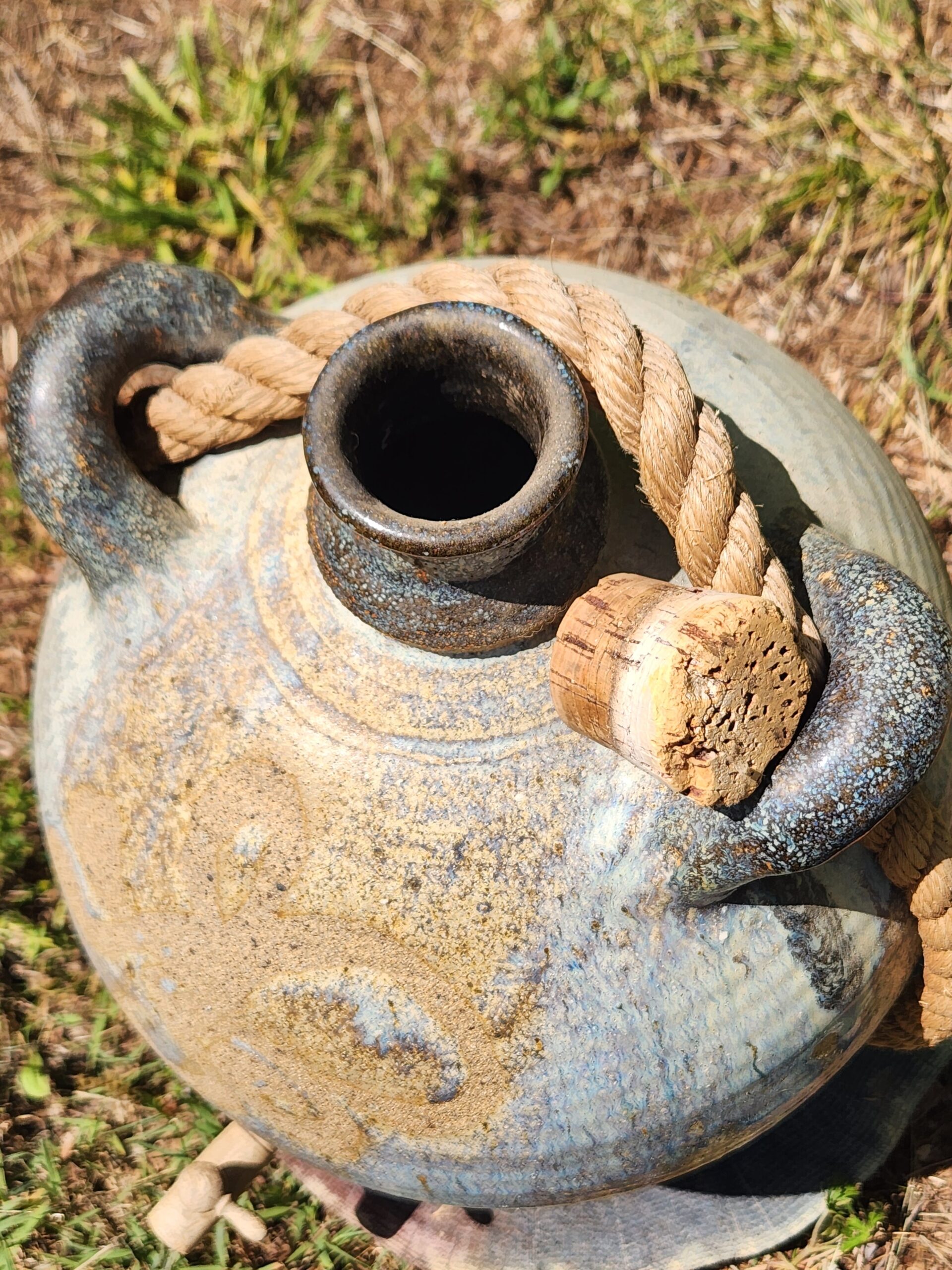 VTG Large Artisan Stoneware & Fired Glaze Wine Jug w/ Cork Stopper & Spigot - Image 8