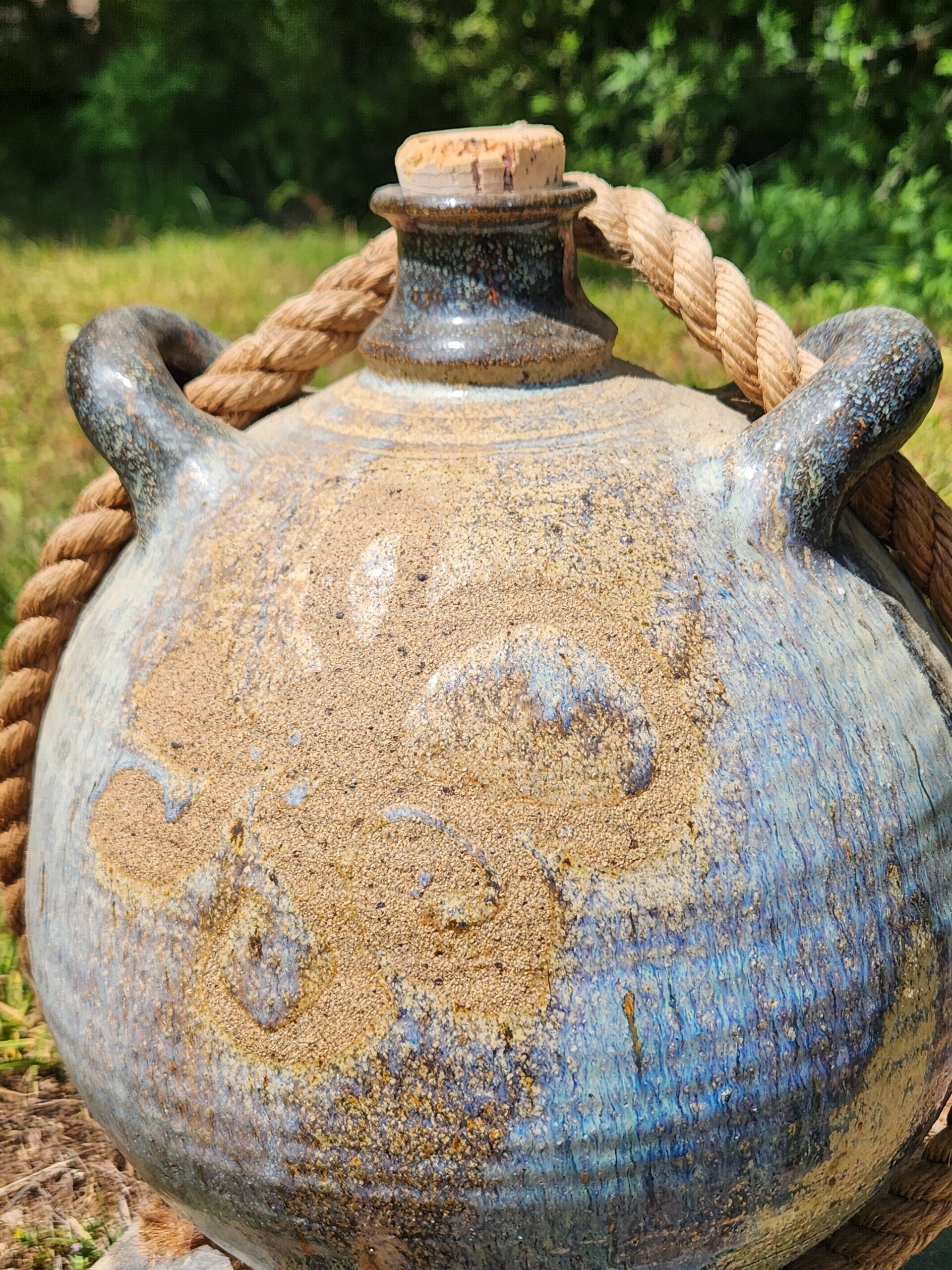 VTG Large Artisan Stoneware & Fired Glaze Wine Jug w/ Cork Stopper & Spigot - Image 10