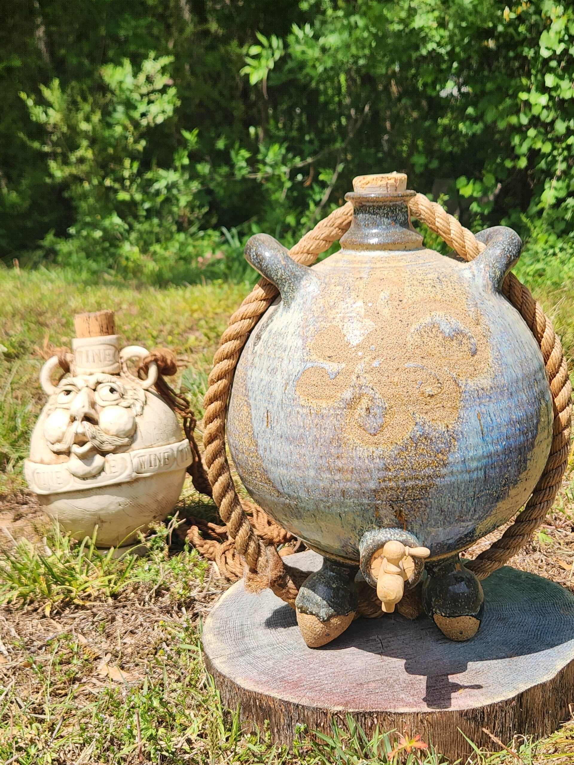 VTG Large Artisan Stoneware & Fired Glaze Wine Jug w/ Cork Stopper & Spigot - Image 11