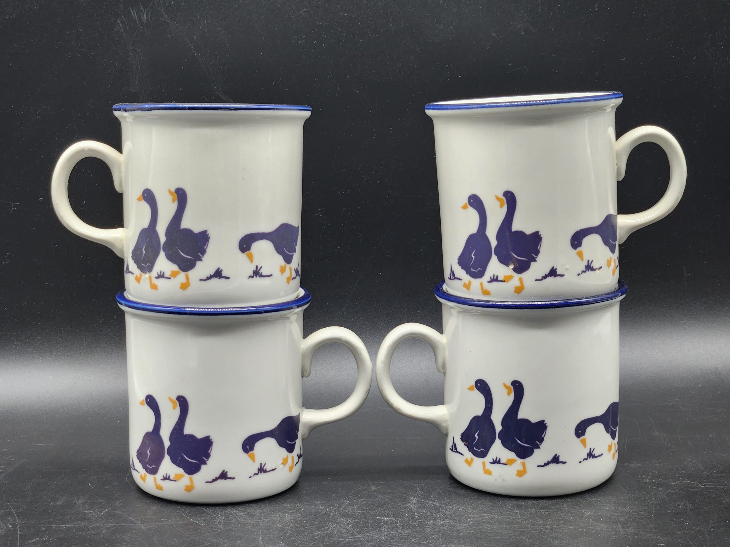 CIPA Porcellana Italy Vintage 1980s White Cobalt Blue Geese Mugs Set Of 4 - Image 8