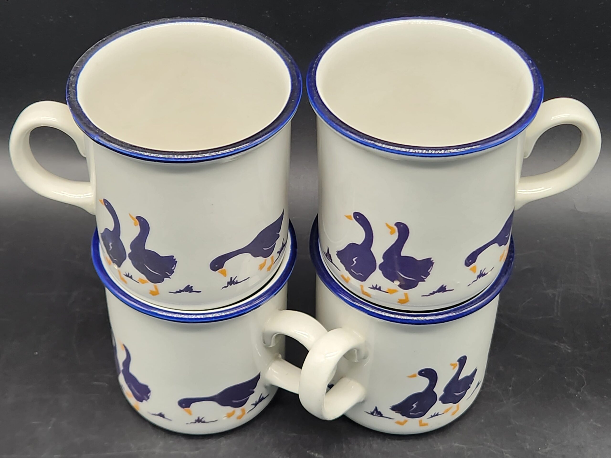 CIPA Porcellana Italy Vintage 1980s White Cobalt Blue Geese Mugs Set Of 4 - Image 2