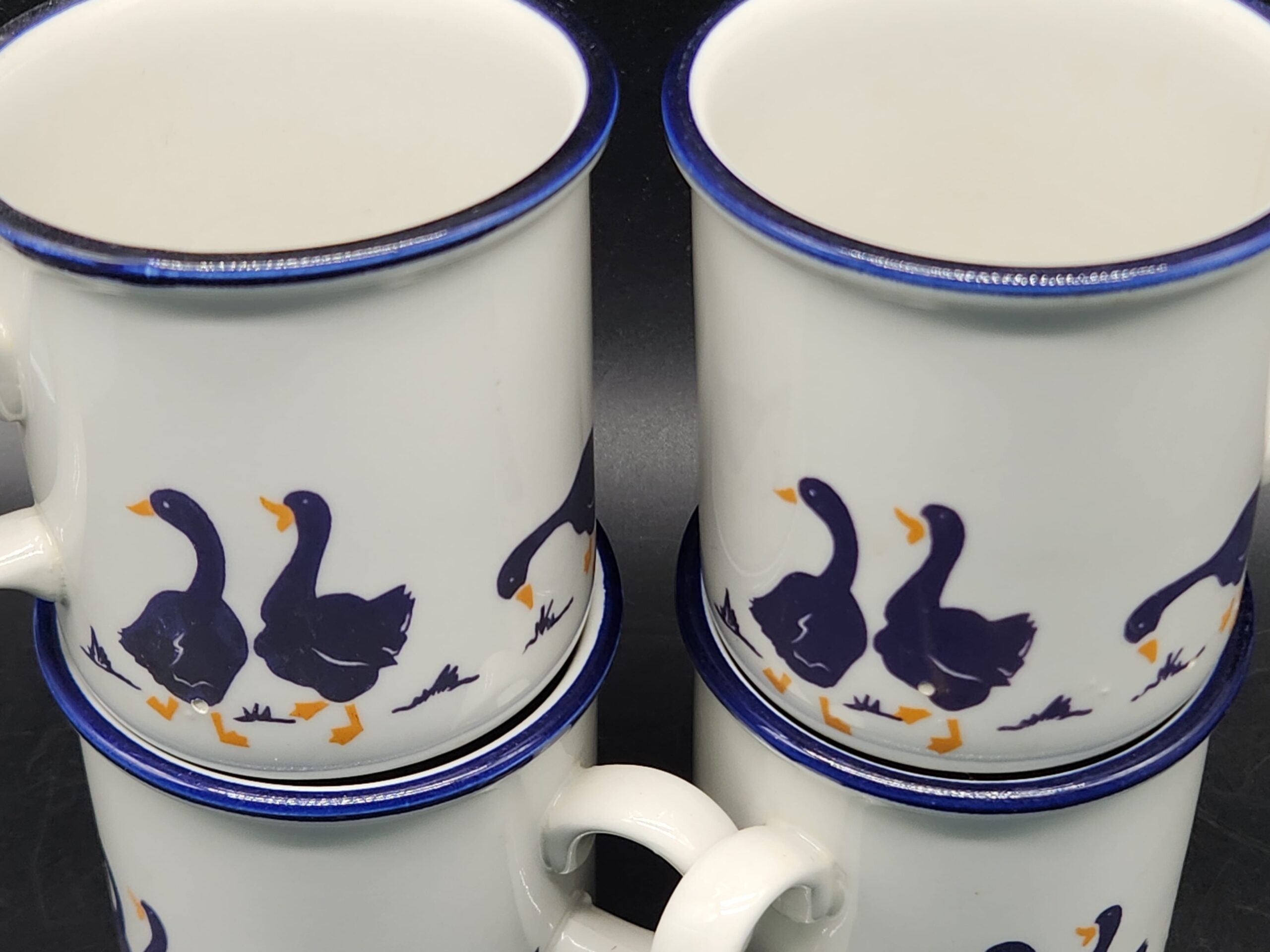 CIPA Porcellana Italy Vintage 1980s White Cobalt Blue Geese Mugs Set Of 4 - Image 4