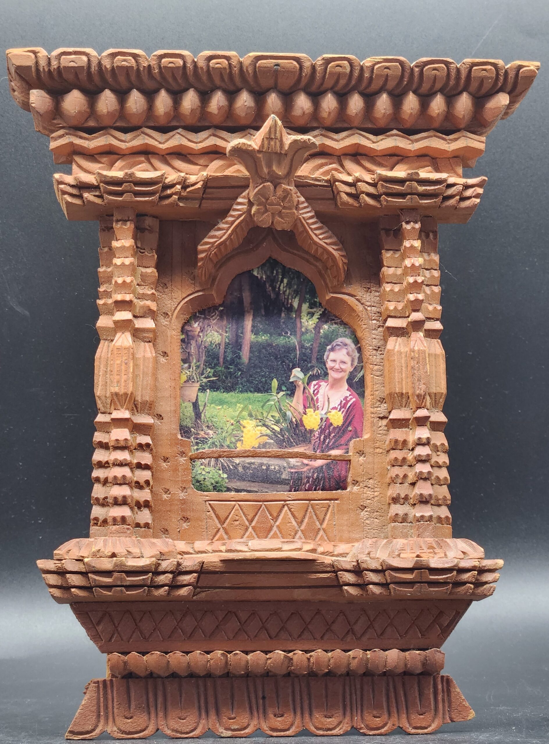 Mid-1900's Japanese Hand Carved Temple Picture Frame
