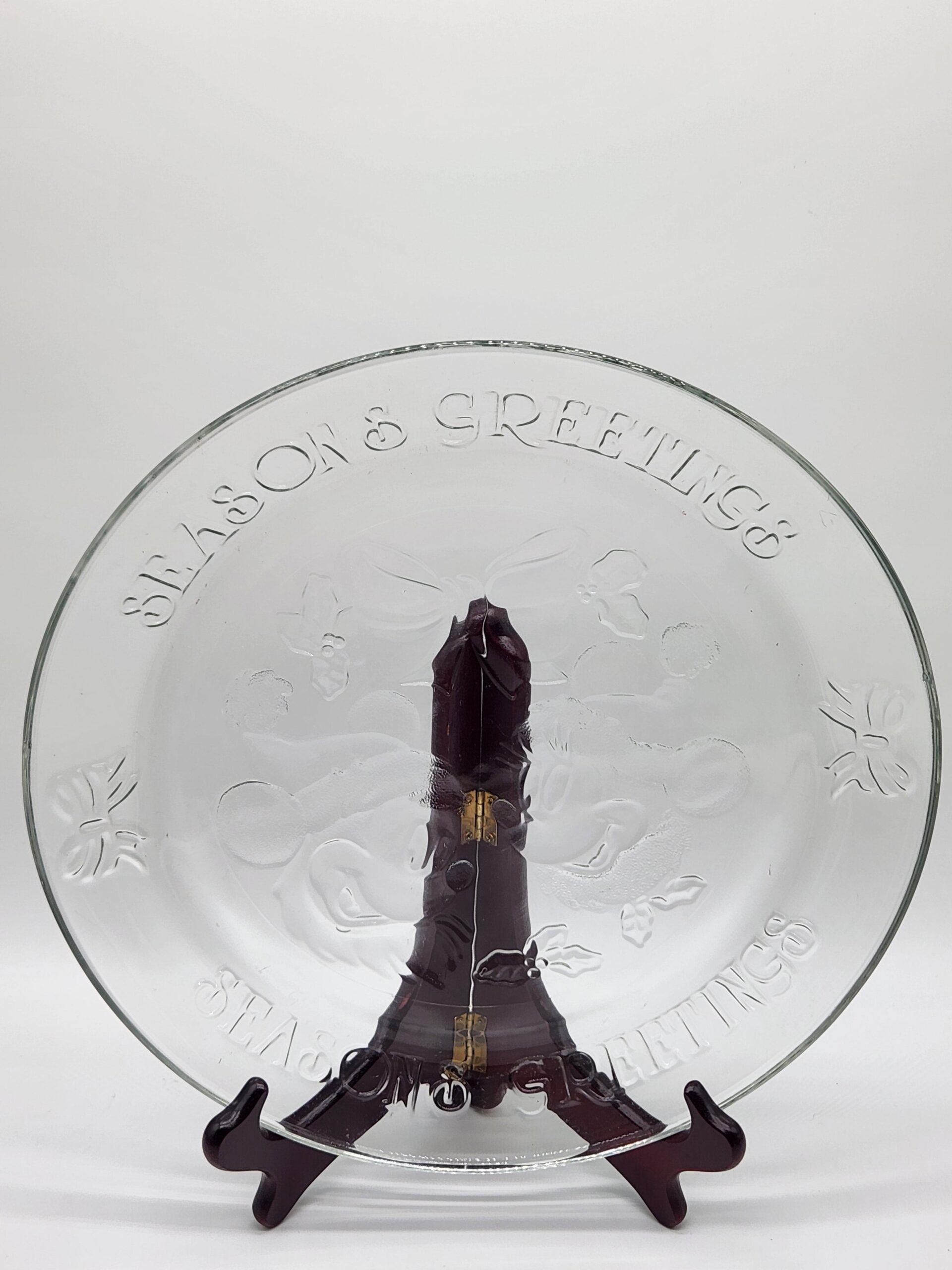 Anchor Hocking Disney Mickey & Minnie Mouse Christmas "Seasons Greetings" Platter - Image 2