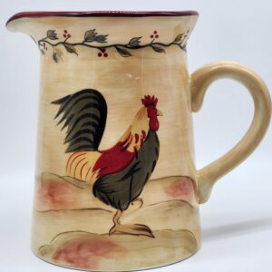 Hand Painted Ceramic Rooster Pitcher - Cottagecore Country Farmhouse