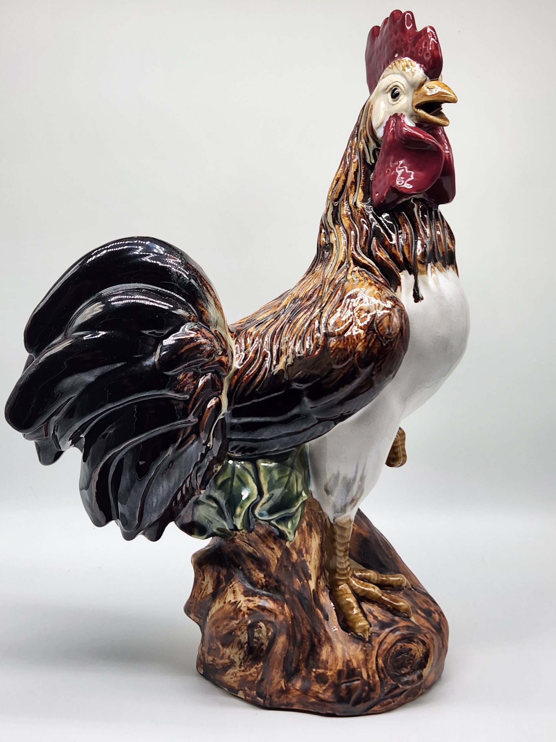 Ceramic Rooster Statue Large Poly-Chromed Majolica 16.5"T x 12 L x 6"W