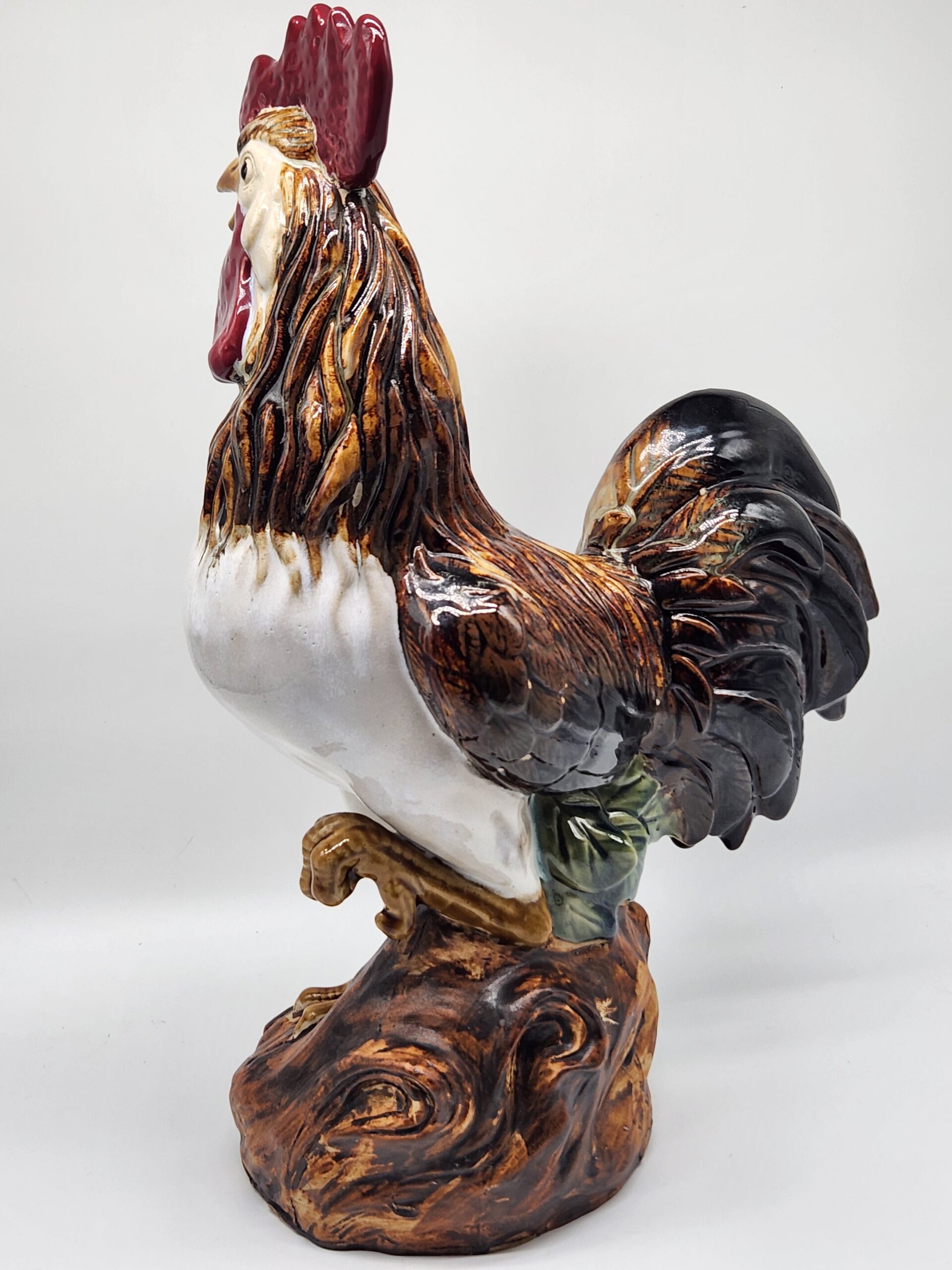Ceramic Rooster Statue Large Poly-Chromed Majolica 16.5"T x 12 L x 6"W - Image 2