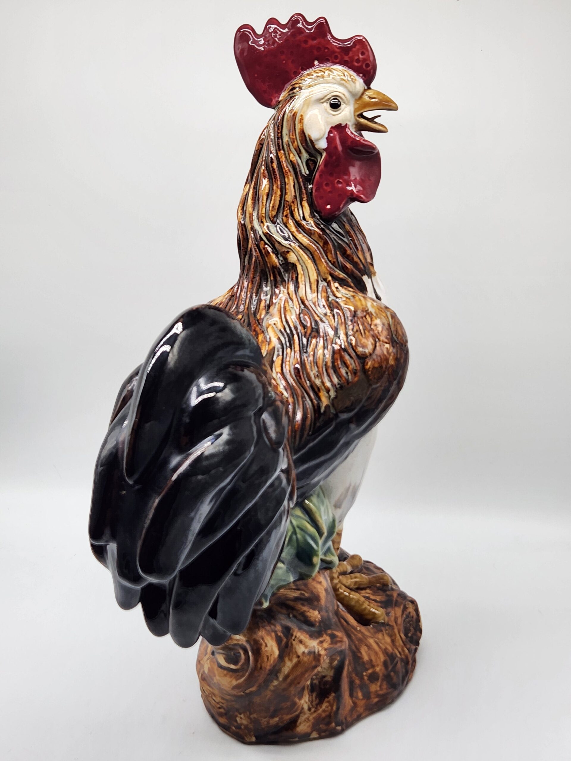 Ceramic Rooster Statue Large Poly-Chromed Majolica 16.5"T x 12 L x 6"W - Image 3