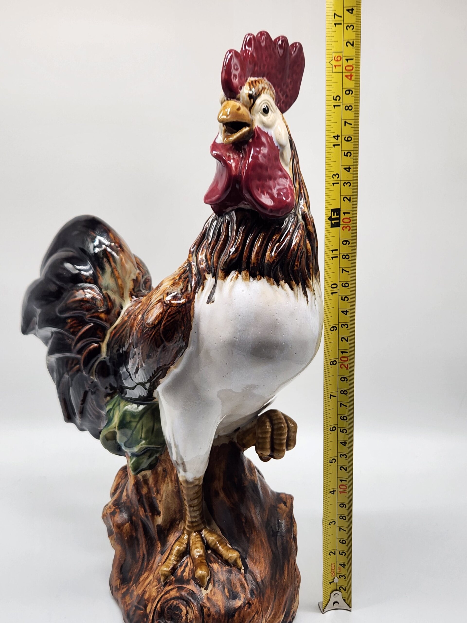 Ceramic Rooster Statue Large Poly-Chromed Majolica 16.5"T x 12 L x 6"W - Image 6