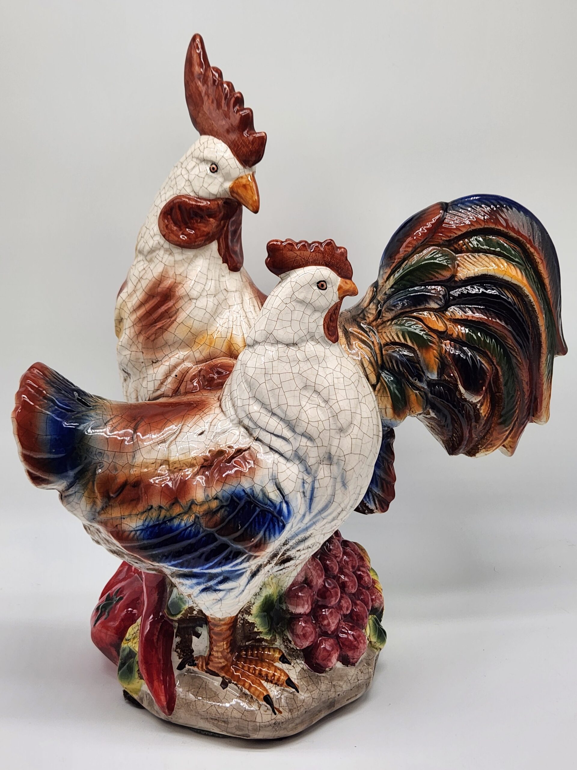 Vintage Italian Hand Painted Majolica Rooster w/ Crackle Glaze