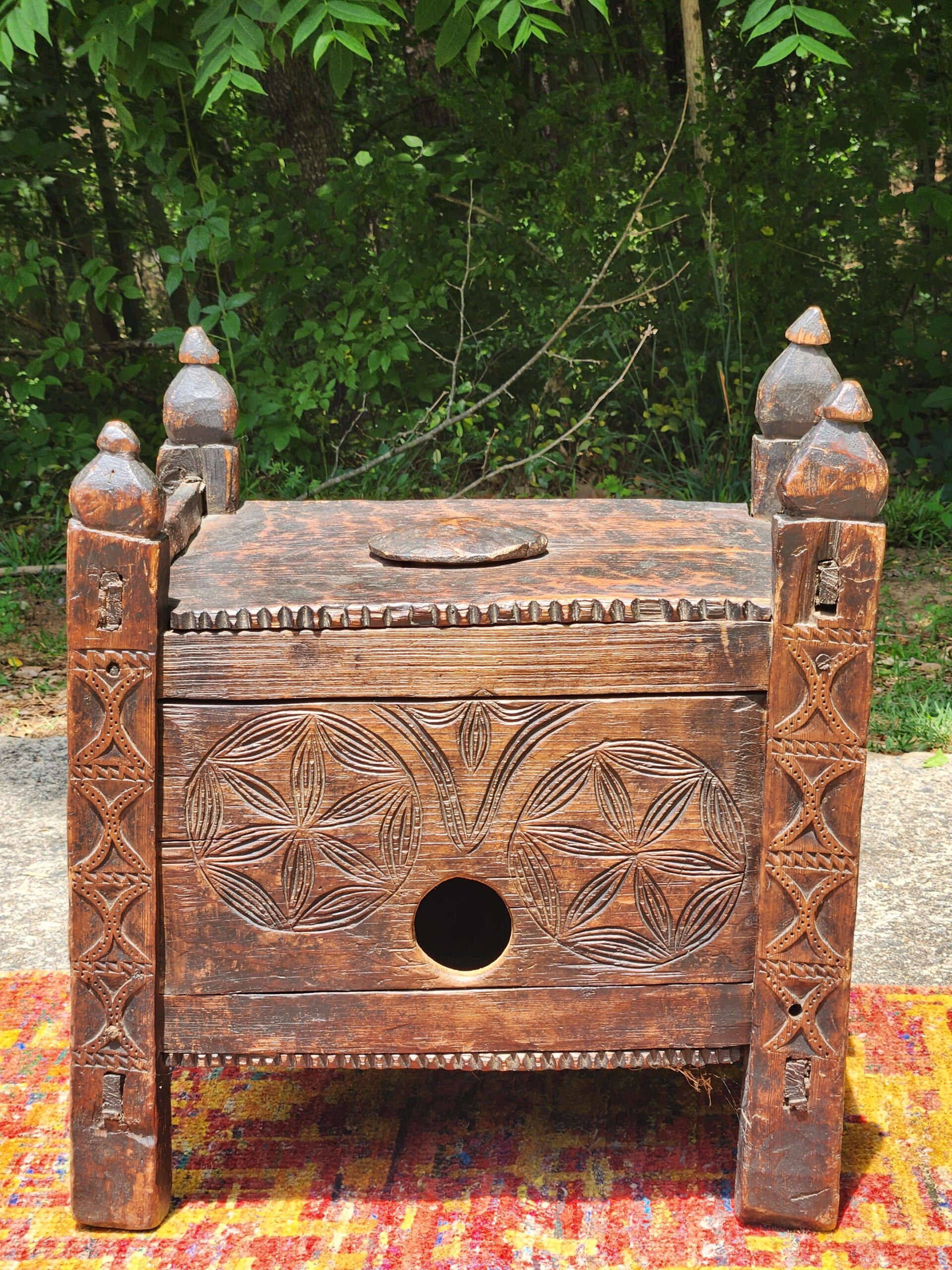 Pakistani Swat Valley Hand-Carved Dowry Chest - Tribal BOHO Rustic Cultural