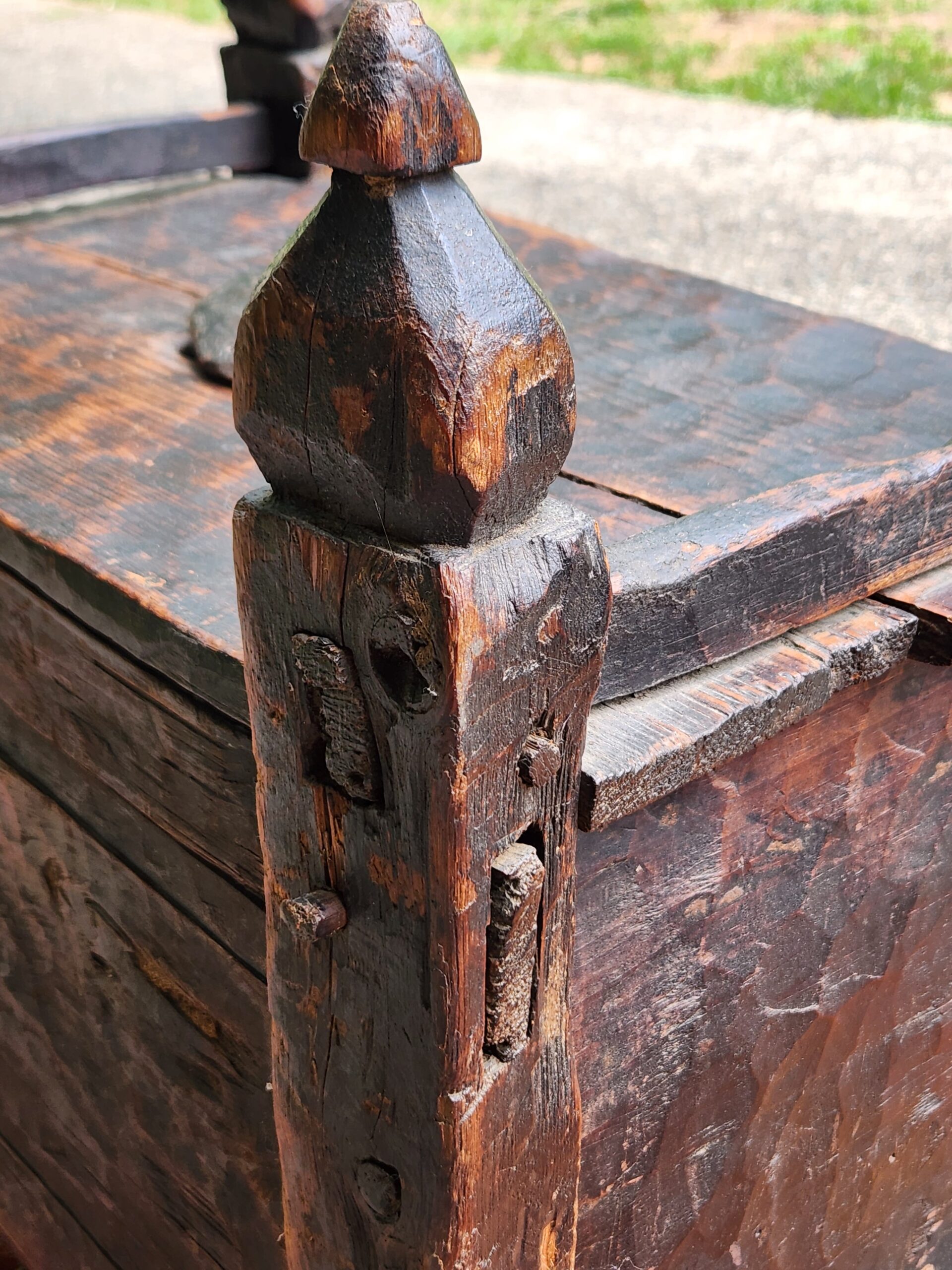 Pakistani Swat Valley Hand-Carved Dowry Chest - Tribal BOHO Rustic Cultural - Image 6