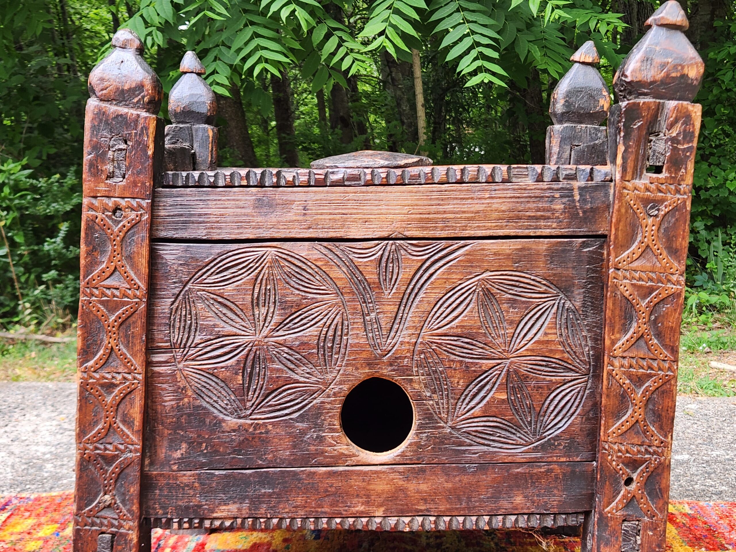 Pakistani Swat Valley Hand-Carved Dowry Chest - Tribal BOHO Rustic Cultural - Image 8
