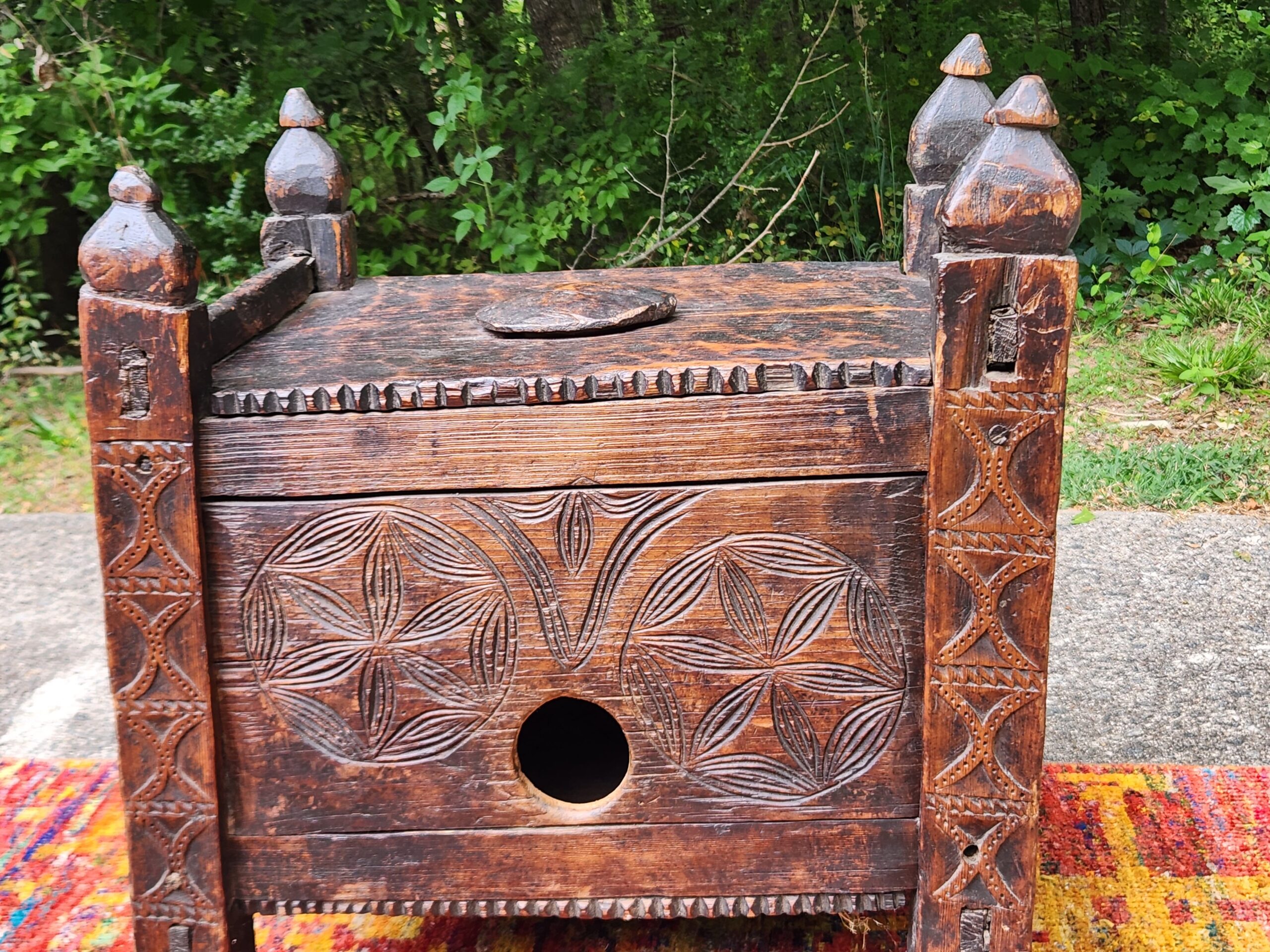Pakistani Swat Valley Hand-Carved Dowry Chest - Tribal BOHO Rustic Cultural - Image 9