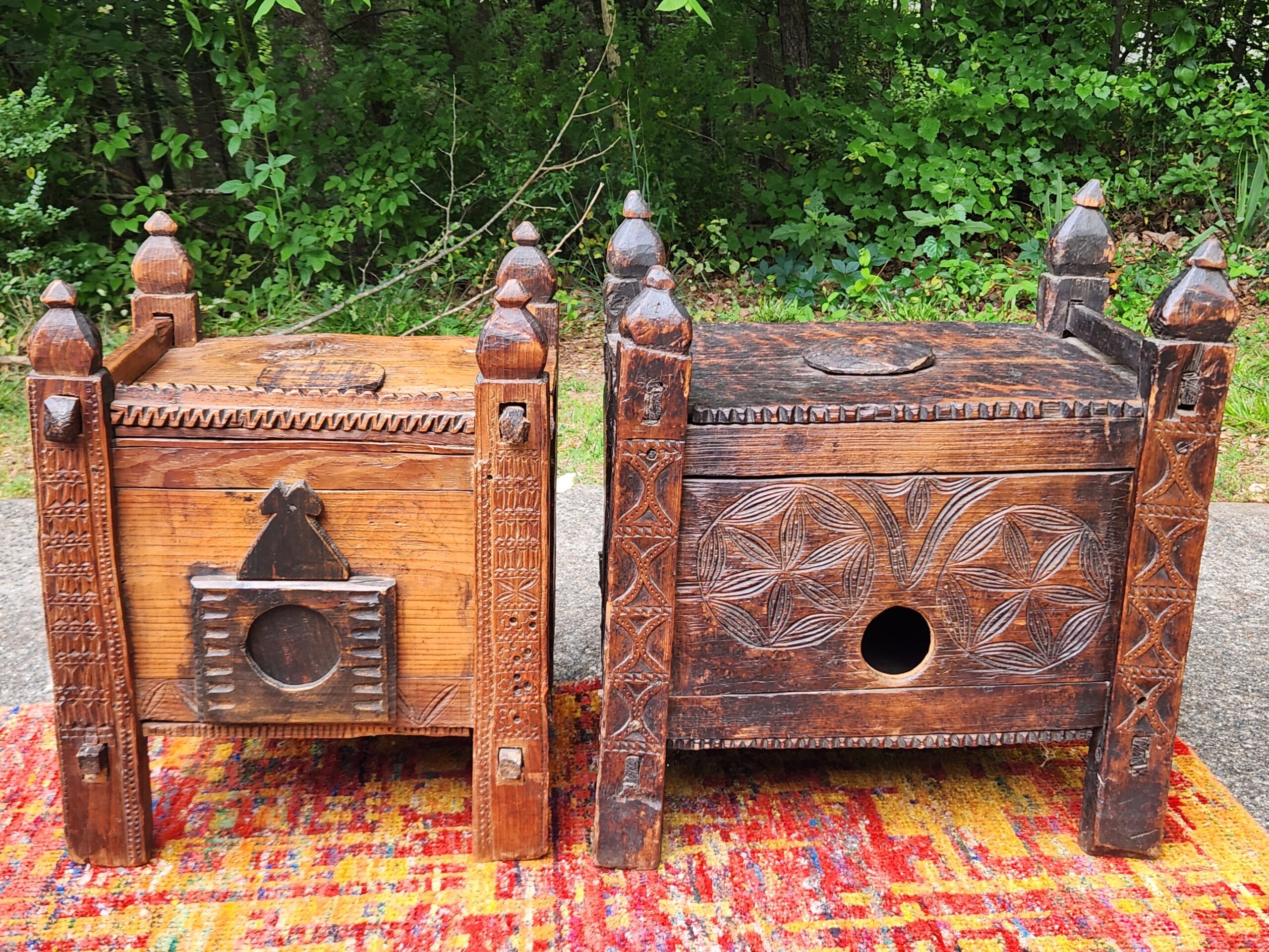 Pakistani Swat Valley Hand-Carved Dowry Chest - Tribal BOHO Rustic Cultural - Image 13