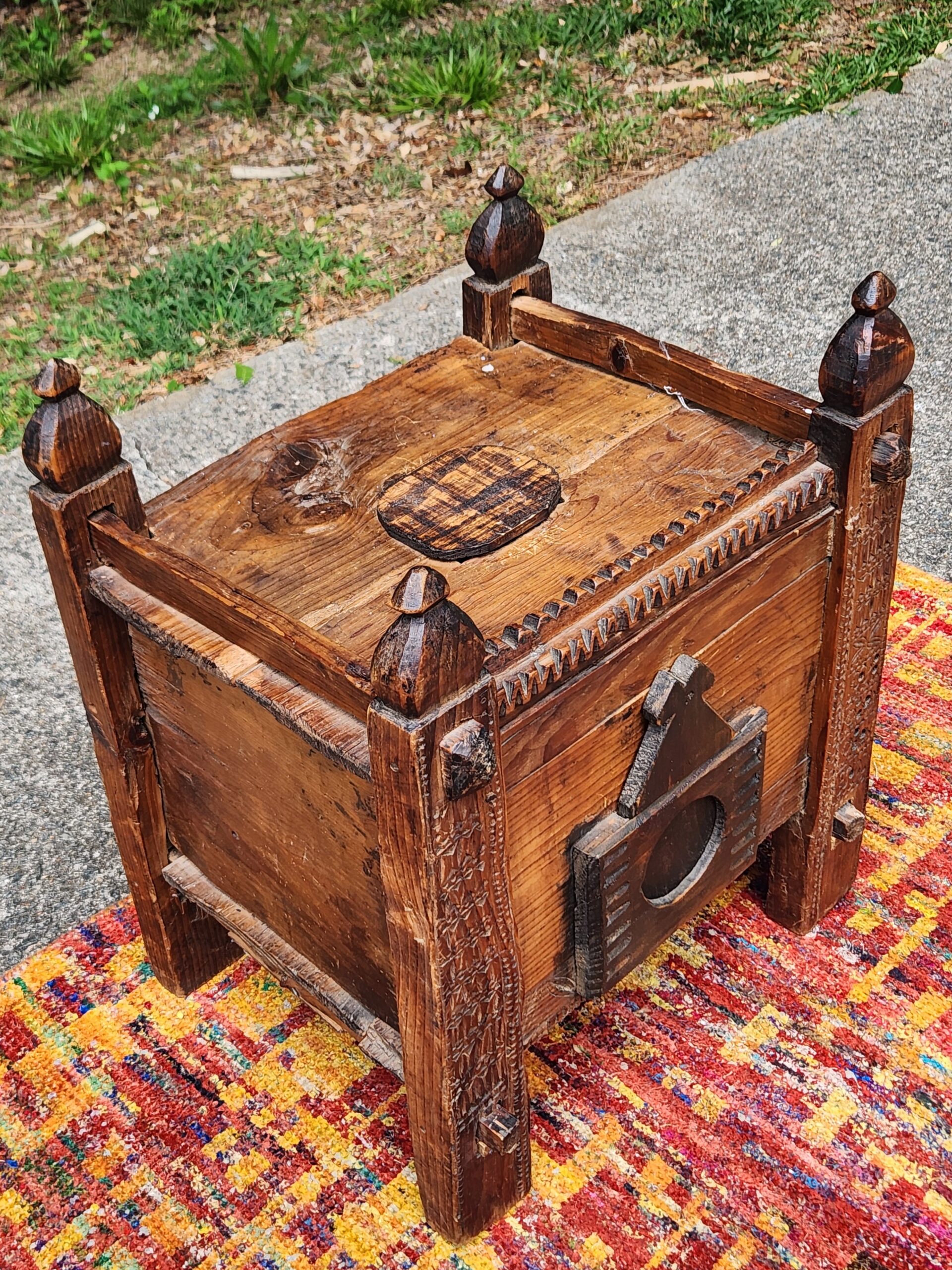 Moroccan Berber Hand-Carved Sunduk Grain Chest / Dowry Chest - Image 3