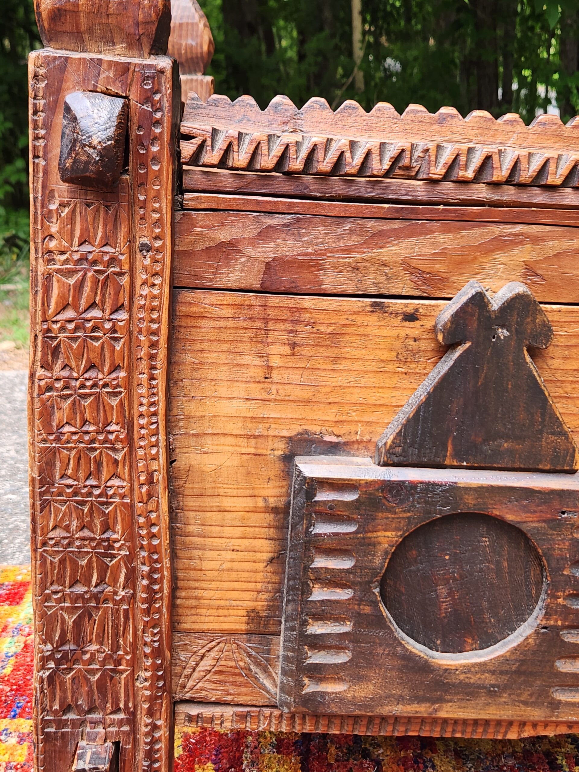Moroccan Berber Hand-Carved Sunduk Grain Chest / Dowry Chest - Image 4