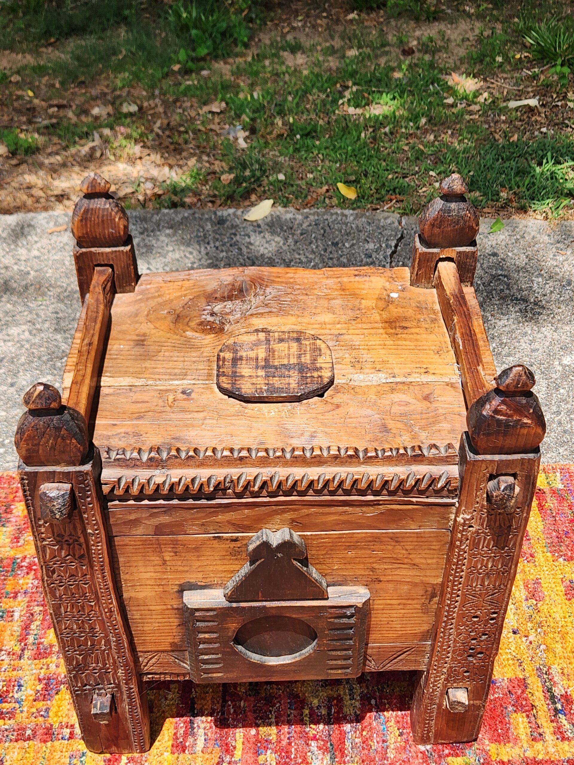 Moroccan Berber Hand-Carved Sunduk Grain Chest / Dowry Chest - Image 9