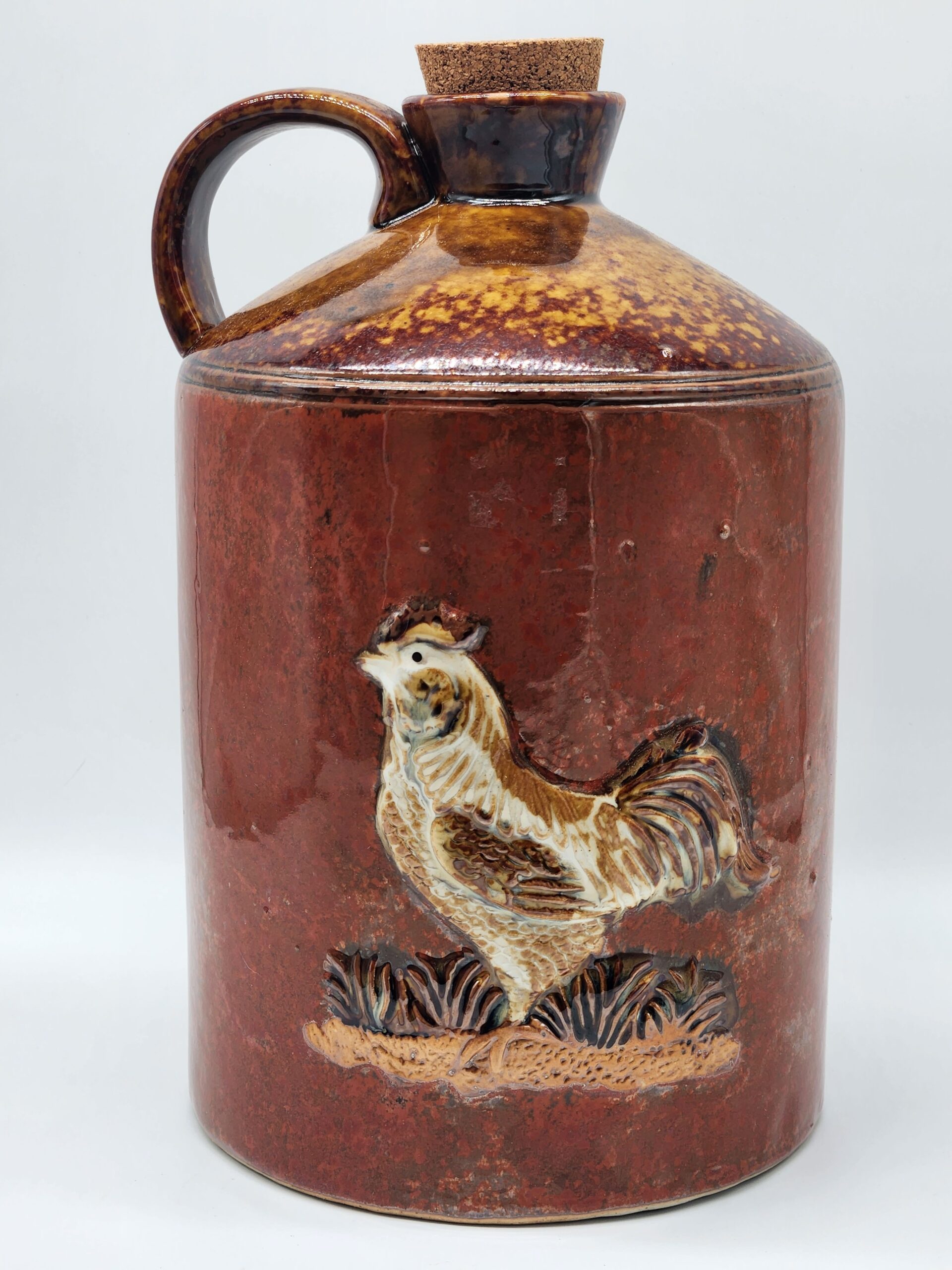 Glazed Stoneware Jug w/ Embossed Rooster - Country Clutter - Cottage Core – Farmhouse