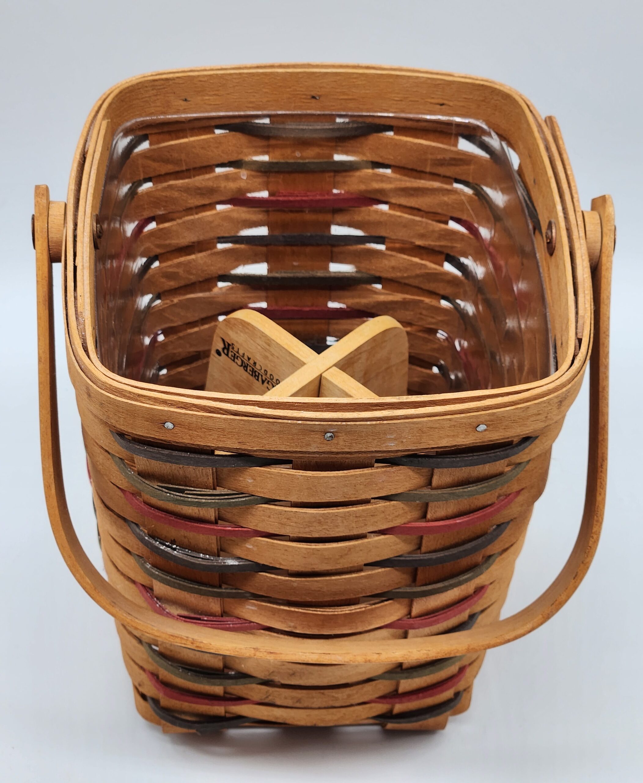 Vintage 1995 Longaberger Hand Woven Large Peg Basket w/ Protective Liner & Divider