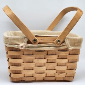 TASKETS RENAISSANCE Woven Basket Cloth Lined Swing Handle Buttons w/ Liner