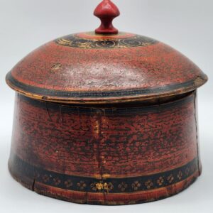 ANTIQUE 19th Century Burma Red Lacquer Carved Teak Buddhist Offering Box