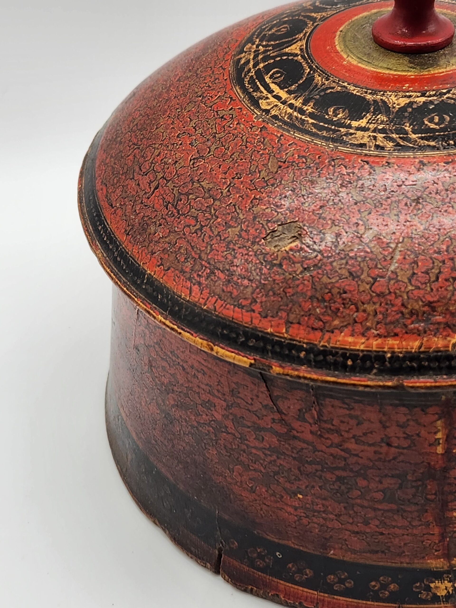 ANTIQUE 19th Century Burma Red Lacquer Carved Teak Buddhist Offering Box - Image 9
