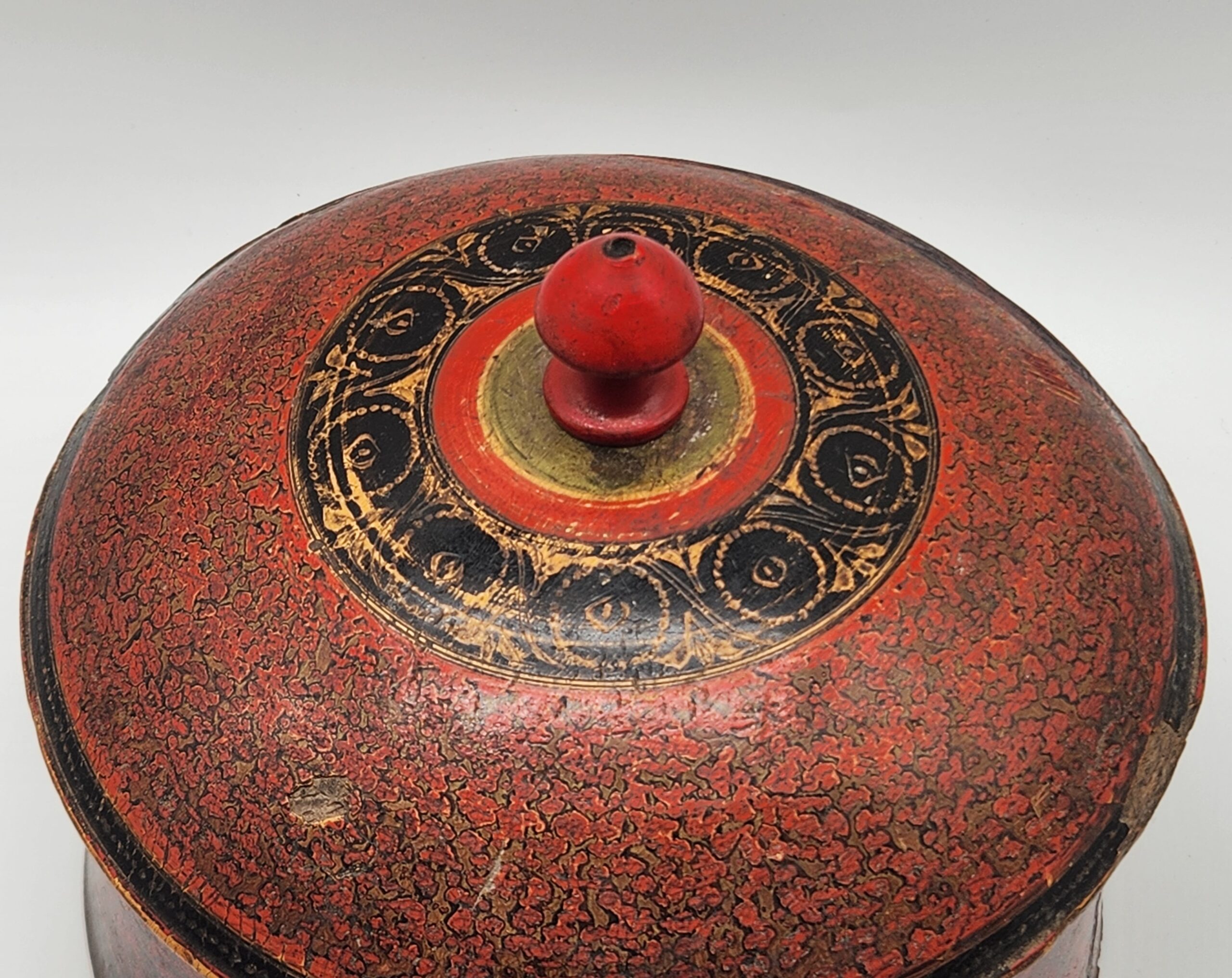 ANTIQUE 19th Century Burma Red Lacquer Carved Teak Buddhist Offering Box - Image 2