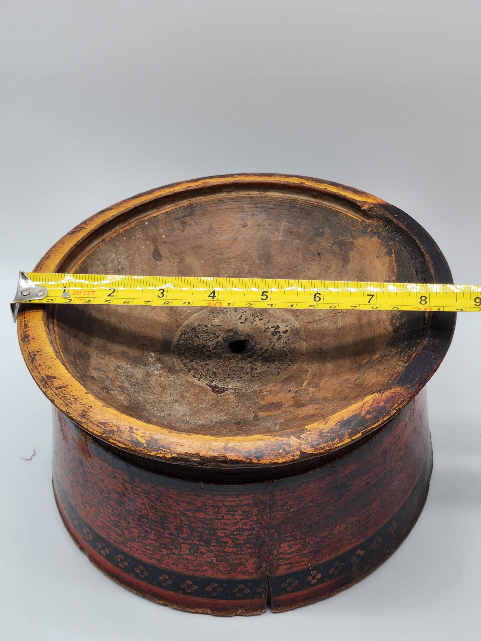 ANTIQUE 19th Century Burma Red Lacquer Carved Teak Buddhist Offering Box - Image 6