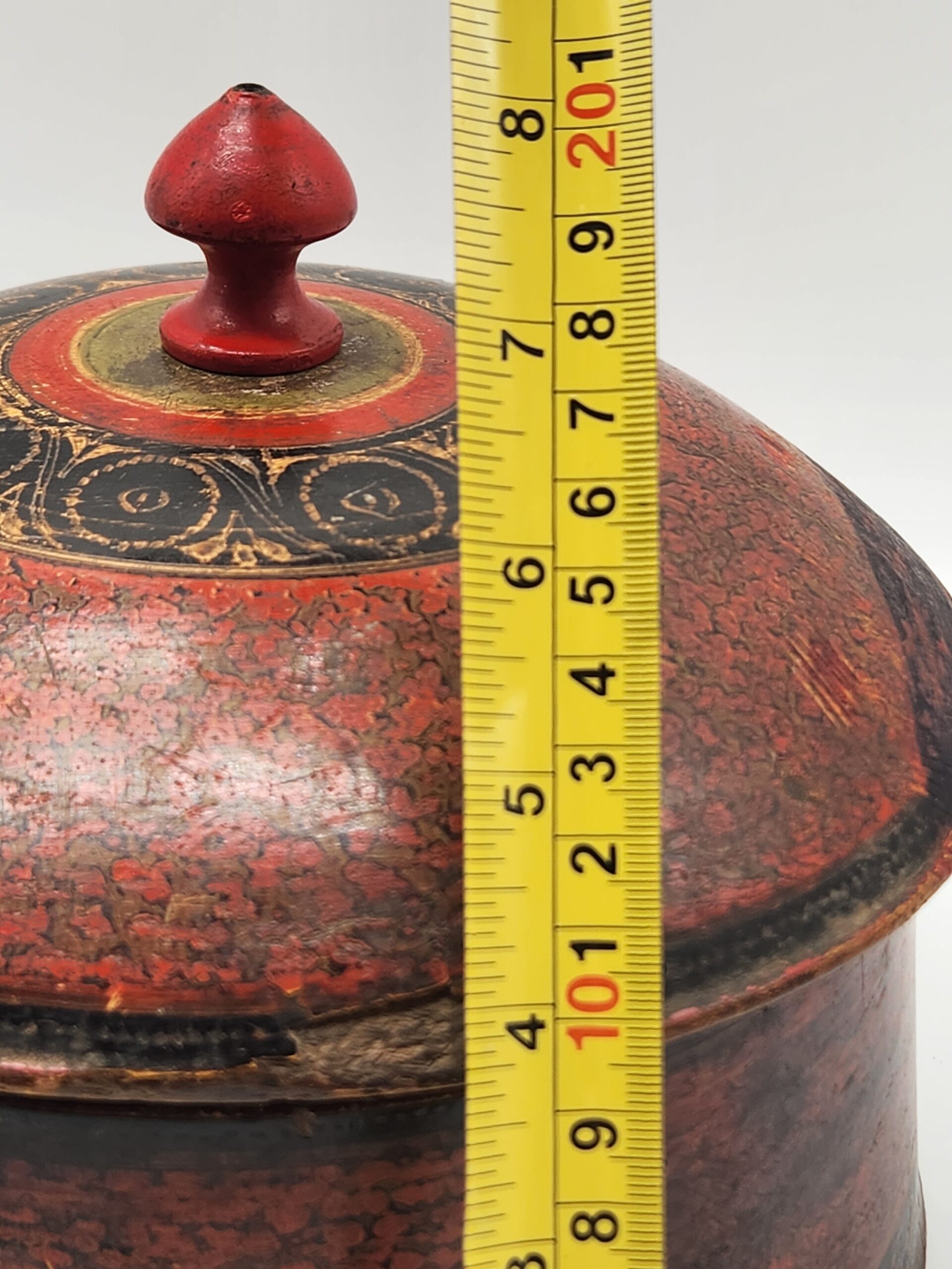 ANTIQUE 19th Century Burma Red Lacquer Carved Teak Buddhist Offering Box - Image 7