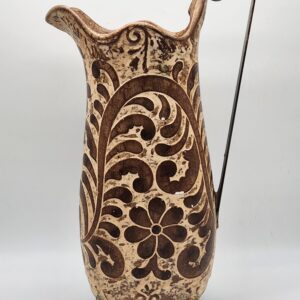 Vintage Hosley Potteries Ceramic Pitcher Ewer w/ Iron Handle - Rustic Mediterranean Farmhouse Folk