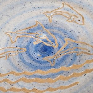Studio Art Pottery Bowl Hand-Painted Dolphin Motif