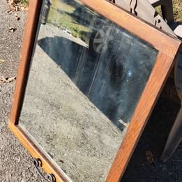 Antique Tiger Oak Wood Framed Leaded Glass Mirror -  27"x33.5"