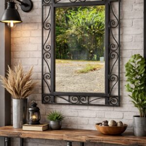 Decorative Wrought Iron Wall Mirror - Hang Vertical or Horizontal - 30" x 20"