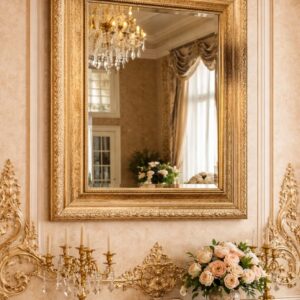 Rococo Leaded Beveled Glass & Heavy Ornate Gold/Copper Frame - 32"x38" – Baroque