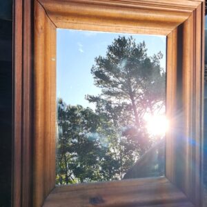 Rustic Early 20th Century French Countryside Wide Wood Frame Wall Mirror - 26" x 30"