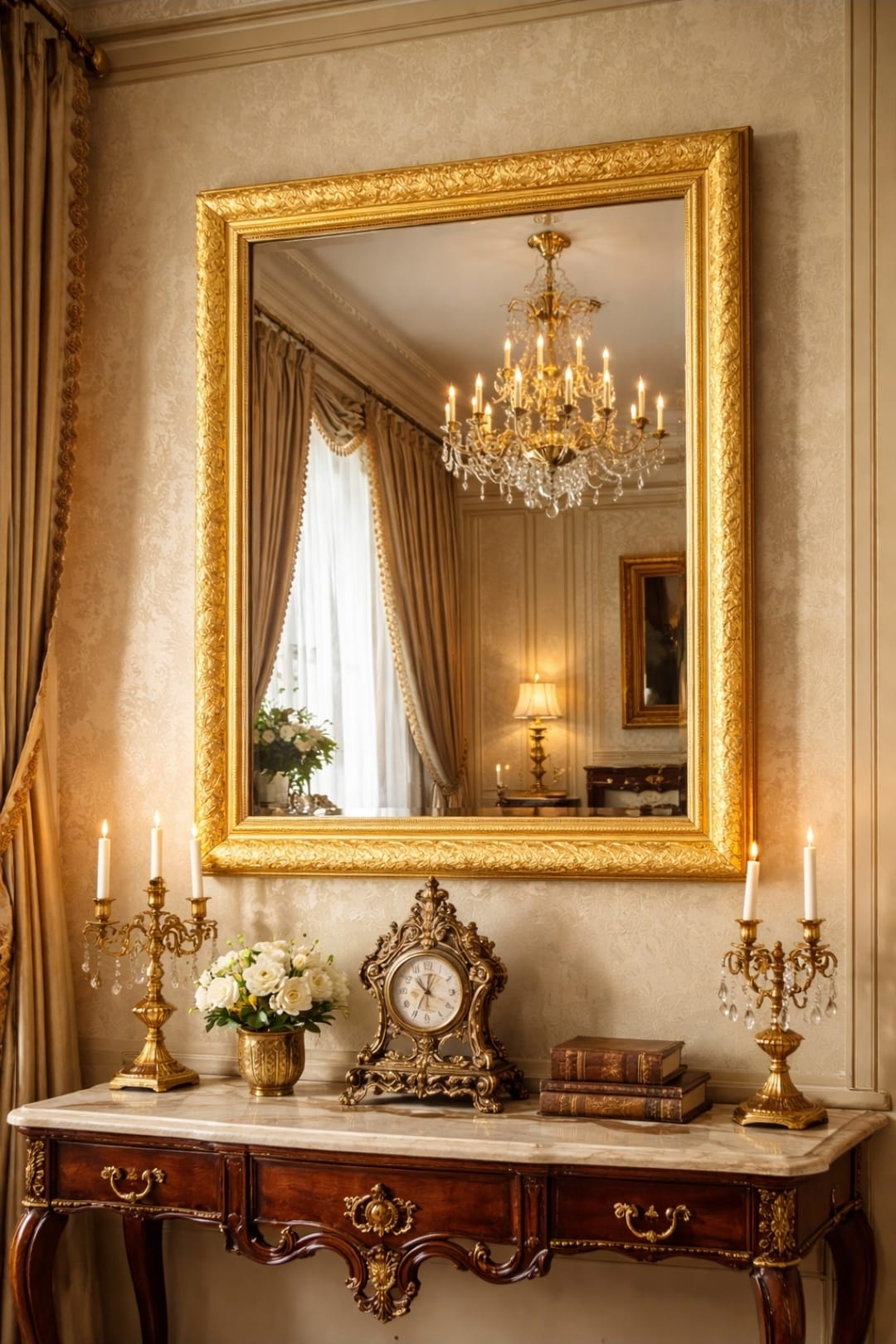 French Louis XV Style Foliate Gold Frame & Beveled Glass Wall Mirror – 30"x42" - Image 9