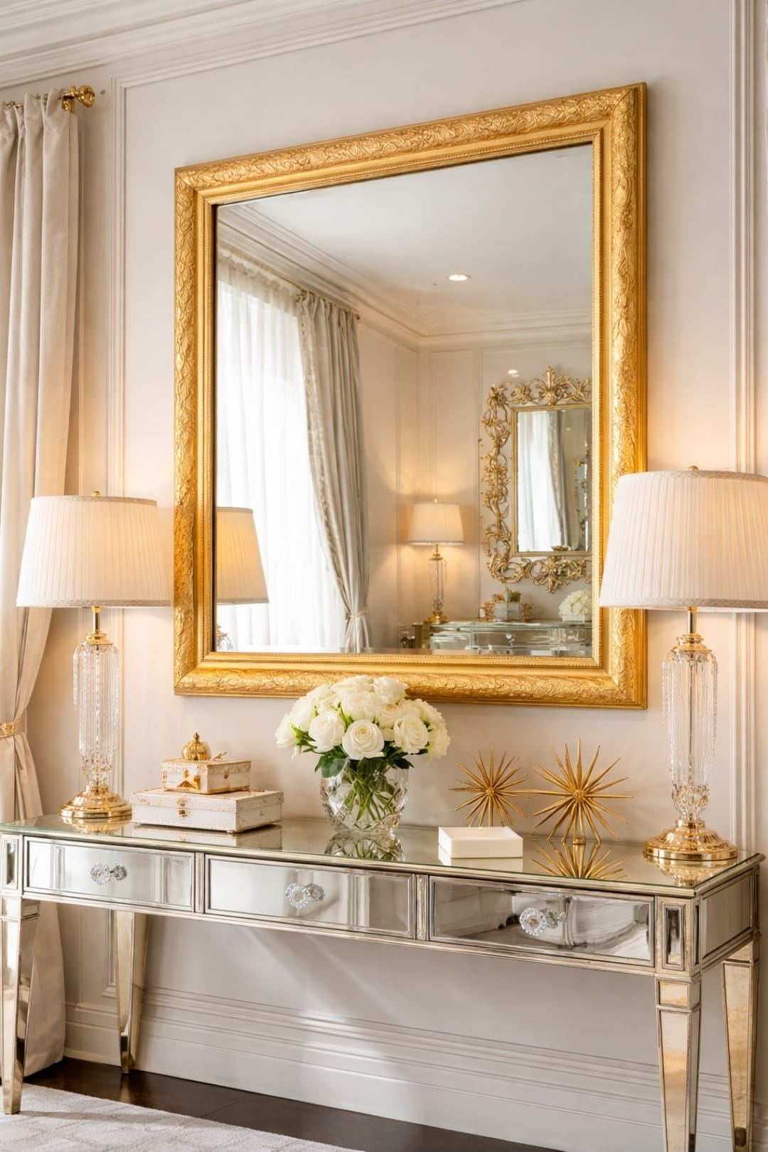 French Louis XV Style Foliate Gold Frame & Beveled Glass Wall Mirror – 30"x42" - Image 10