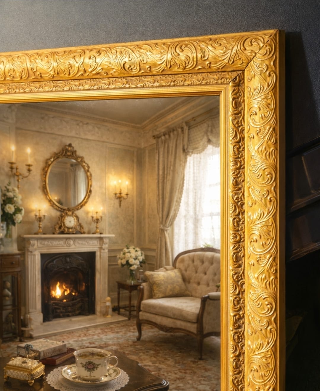 French Louis XV Style Foliate Gold Frame & Beveled Glass Wall Mirror – 30"x42" - Image 2