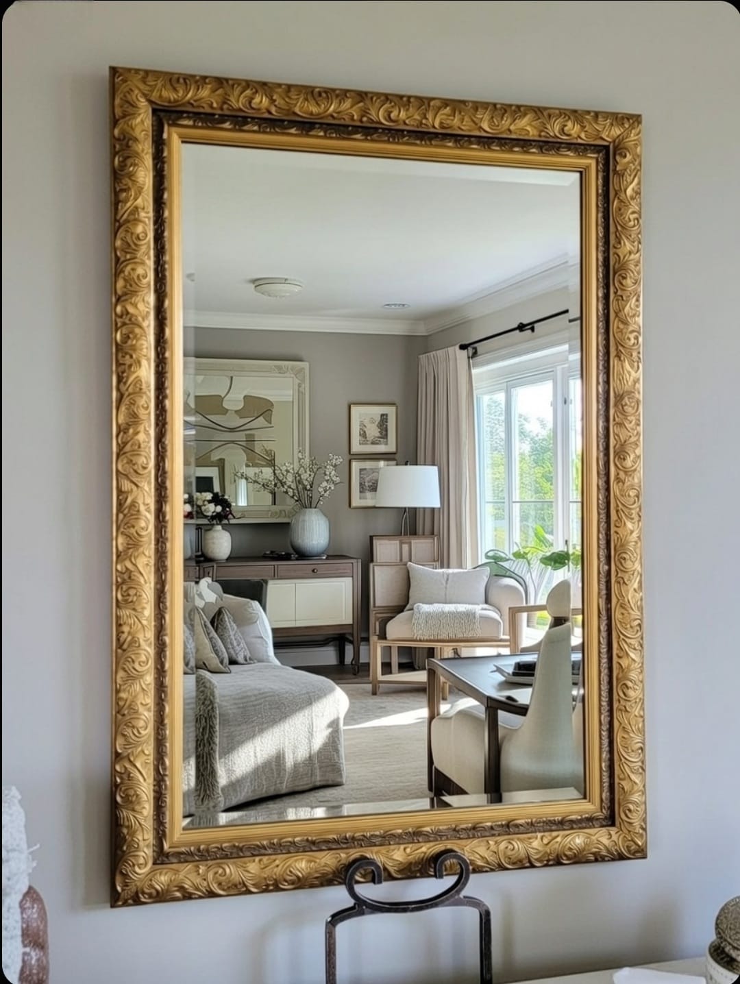 French Louis XV Style Foliate Gold Frame & Beveled Glass Wall Mirror – 30"x42" - Image 4