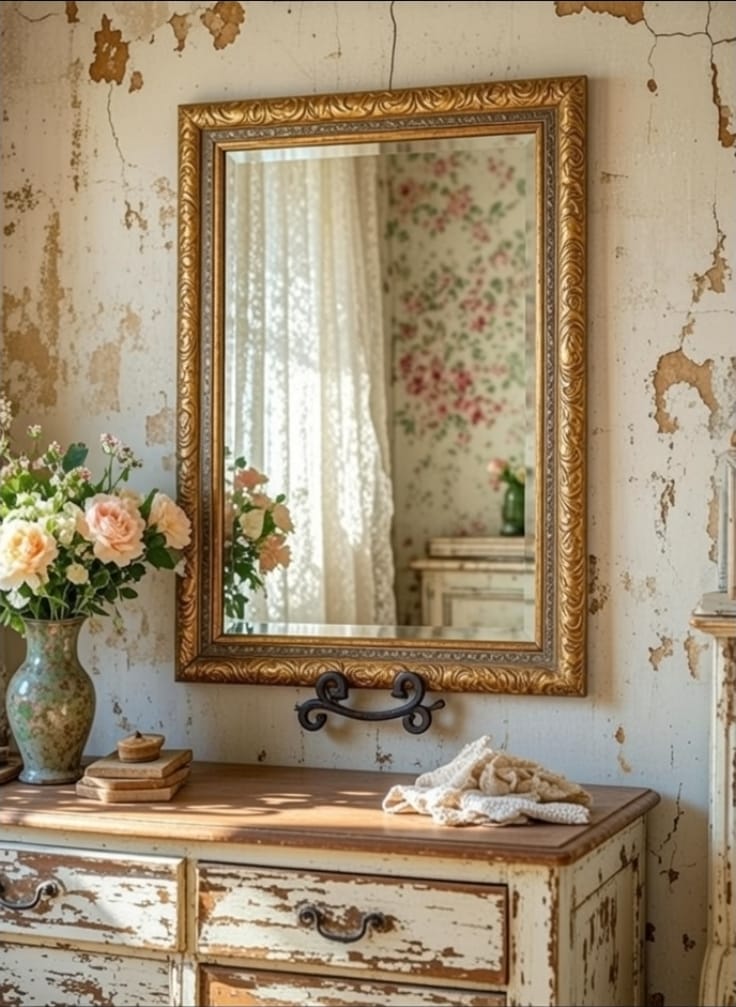 French Louis XV Style Foliate Gold Frame & Beveled Glass Wall Mirror – 30"x42" - Image 5
