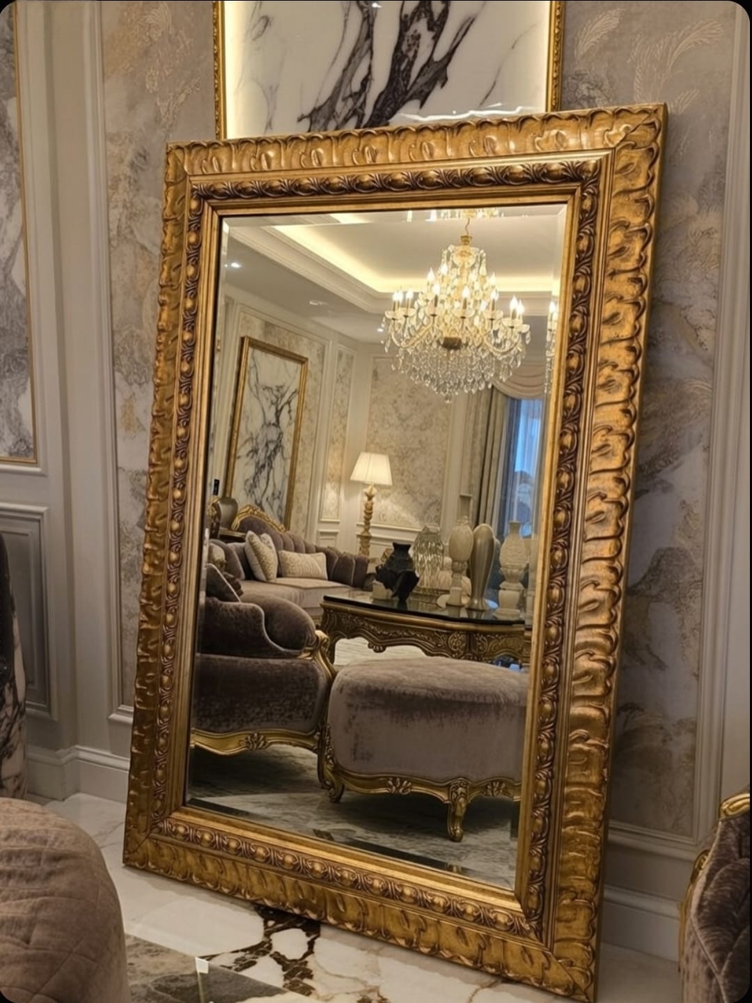 Boroque/Modernist & Beveled Leaded Glass Wall Mirror - 32" x 42" - Image 3