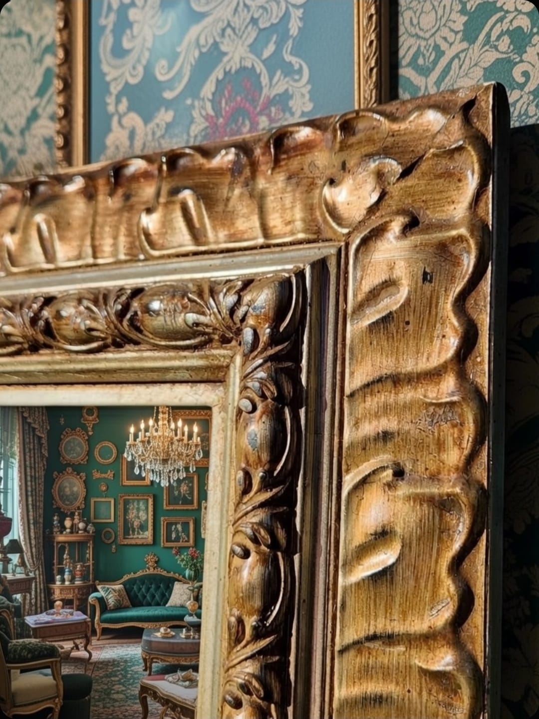 Boroque/Modernist & Beveled Leaded Glass Wall Mirror - 32" x 42" - Image 5