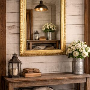 Boroque/Modernist & Beveled Leaded Glass Wall Mirror - 32" x 42"