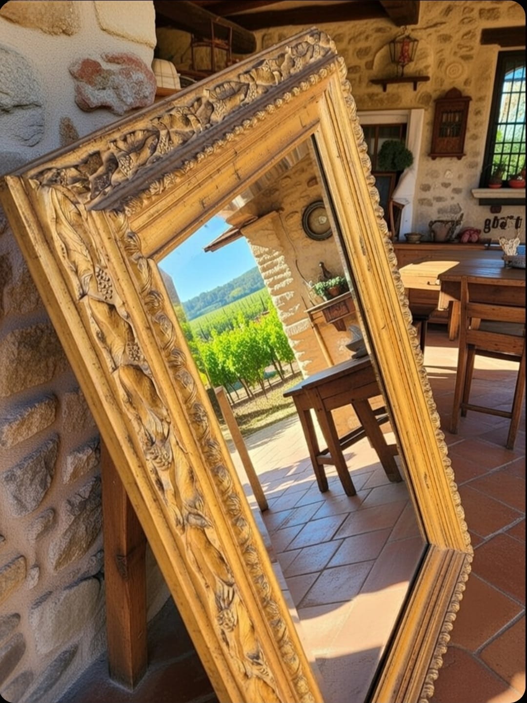 Venetian Italian Grape Vine Foliate Motif Frame Wall Mirror - 37" x 48" - Image 6