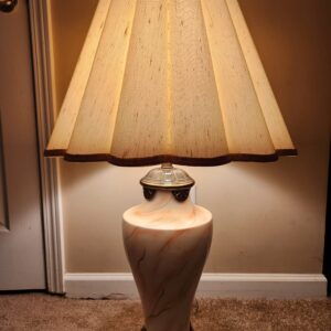Pink Hollywood Regency Ceramic Marbled Table Lamp w/ Mushroom Pleated Empire Shade