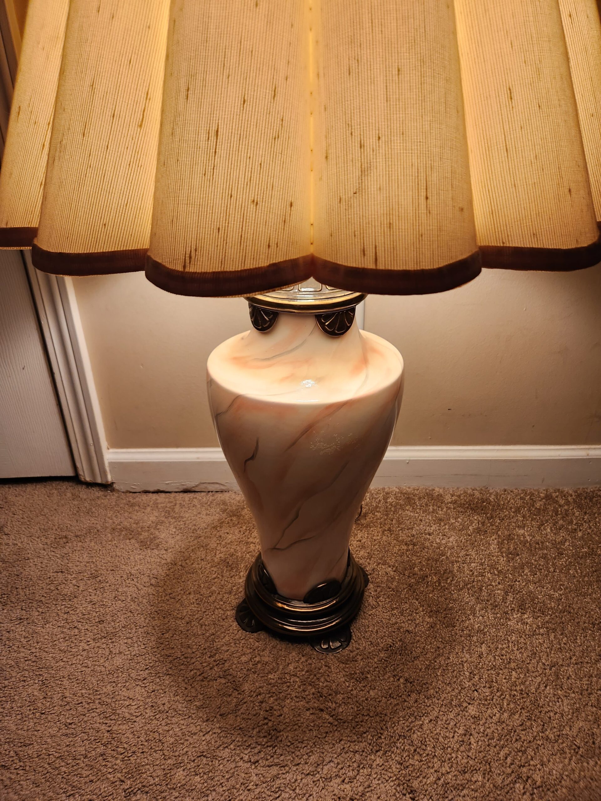 Pink Hollywood Regency Ceramic Marbled Table Lamp w/ Mushroom Pleated Empire Shade - Image 13