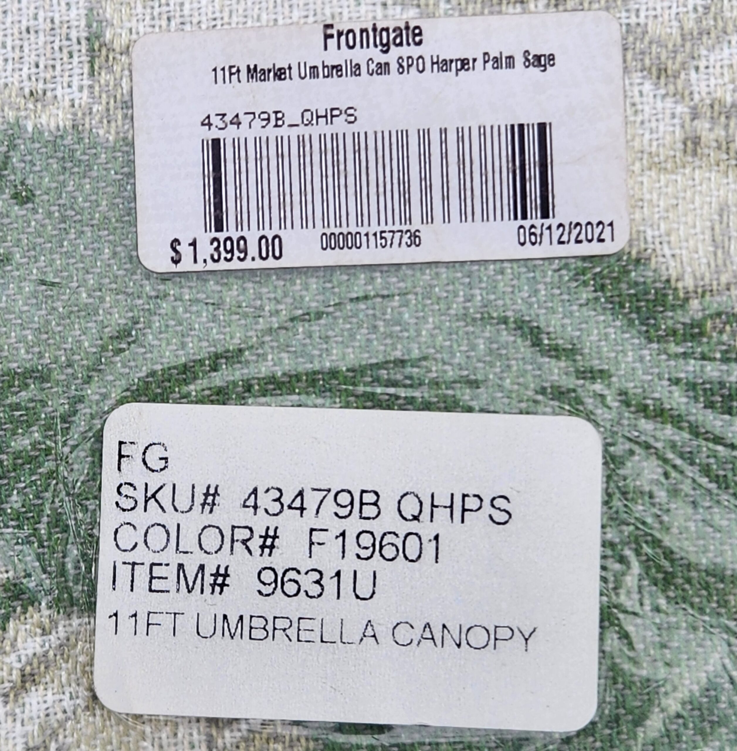 FRONTGATE 11 Foot Umbrella Canopy - Harper Palm Sage - Image 3