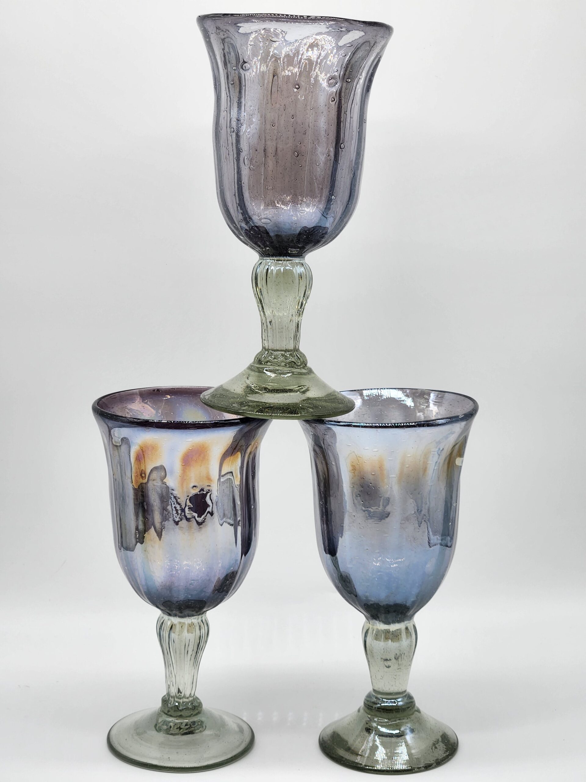 Mariposa Hand-Blown Purple Swirl Wine/Water Goblets - Image 9